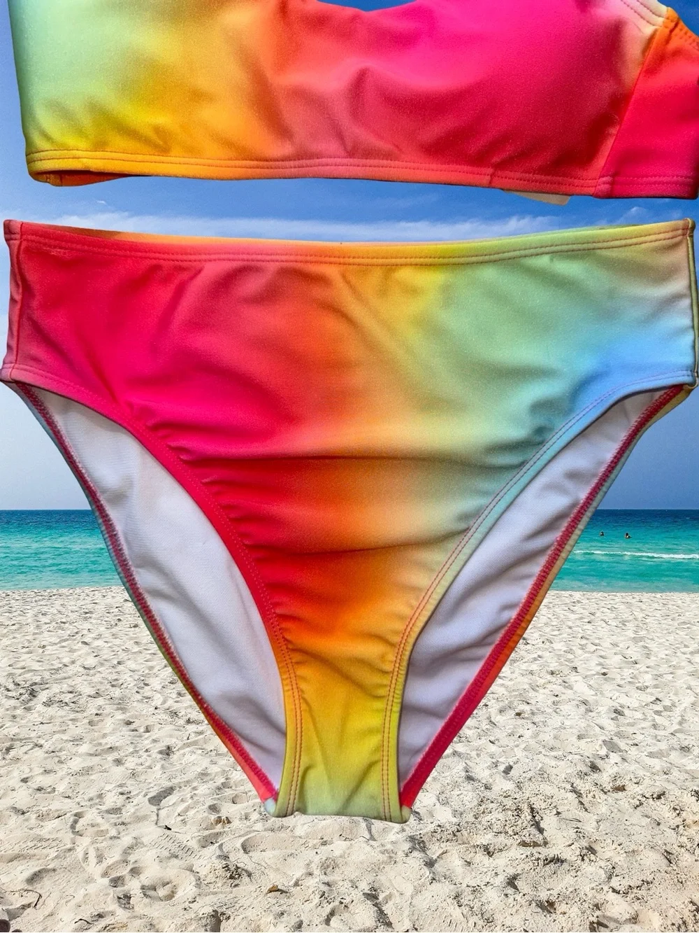 NEW Salt + Cove 2 piece bikini Set Rainbow Ombre with Crisscross Straps - Size M